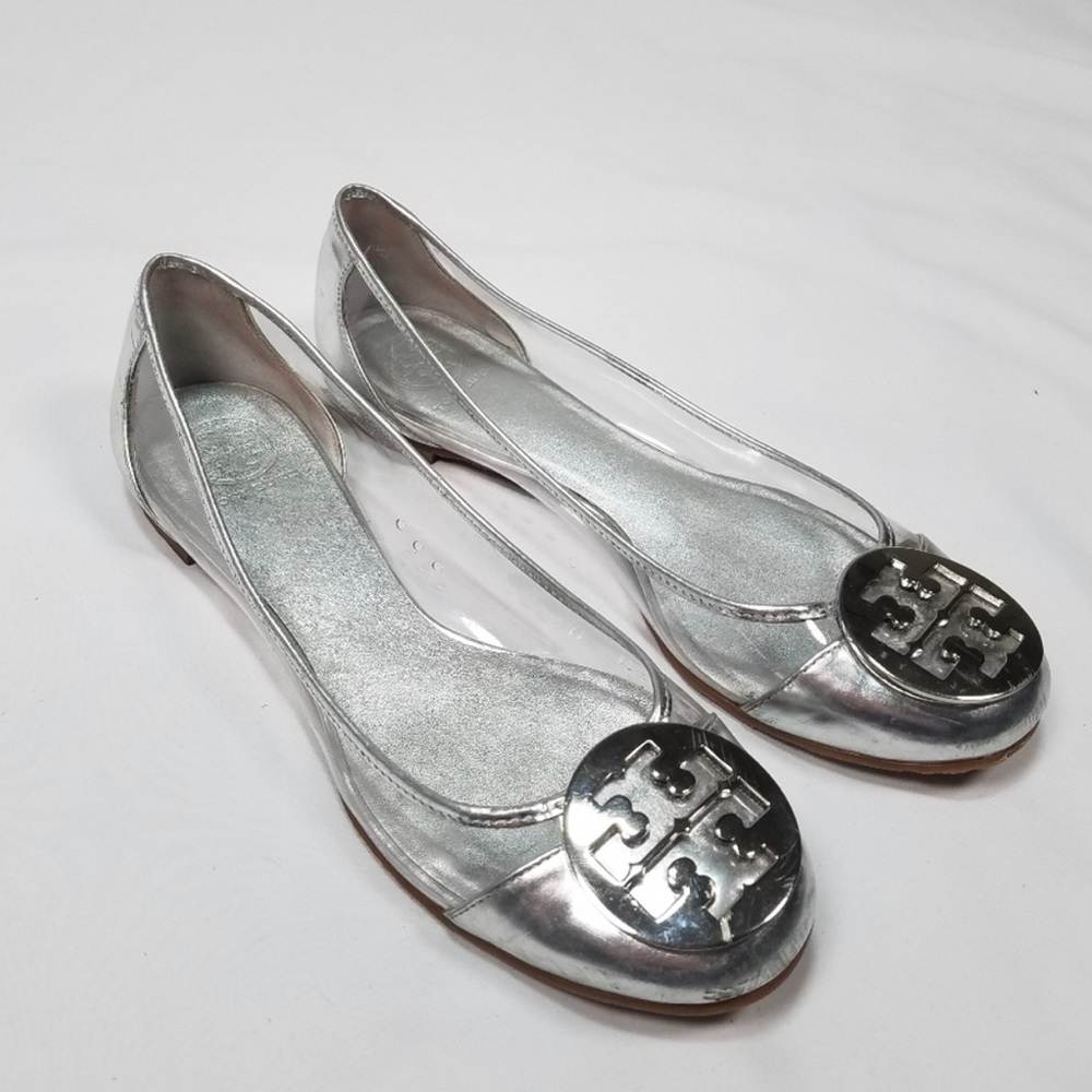 Tory Burch! Metallic/Silver Reba Cinderella Flats